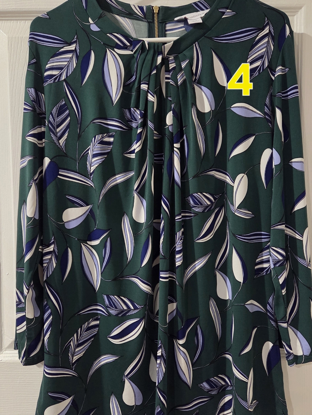 Green Leaf Print Blouse Dress